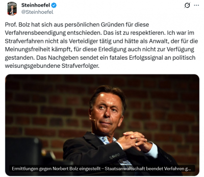 Screenshot 2025-12-21 at 17-57-17 Steinhoefel auf X „Prof. Bolz hat sich aus persönlichen Gründen für diese Verfahrensbeendigung entschieden. Das ist zu respektieren. Ich war im Strafverfahren nicht als Verteidiger tätig und [...].png