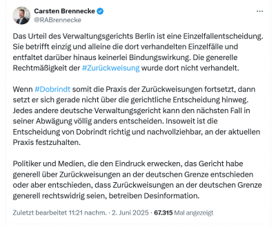 Screenshot 2025-06-03 at 16-24-10 Carsten Brennecke auf X „Das Urteil des Verwaltungsgerichts Berlin ist eine Einzelfallentscheidung. Sie betrifft einzig und alleine die dort verhandelten Einzelfälle und entfaltet darüber hin[...].png